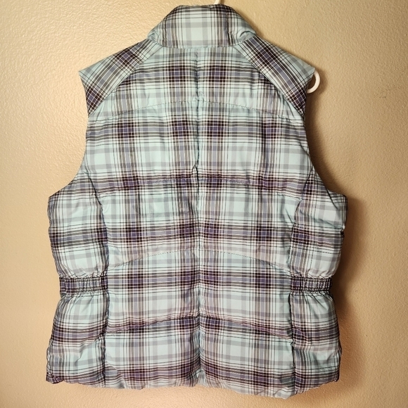 Eddie Bauer Womens Green/Purple Plaid Goose Down Puffer Vest-Size L - Picture 10 of 11